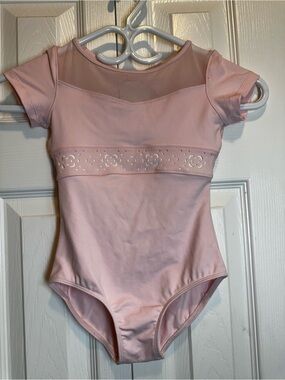 Bloch Pink Short Sleeve Dance Leotard with Floral Band #91